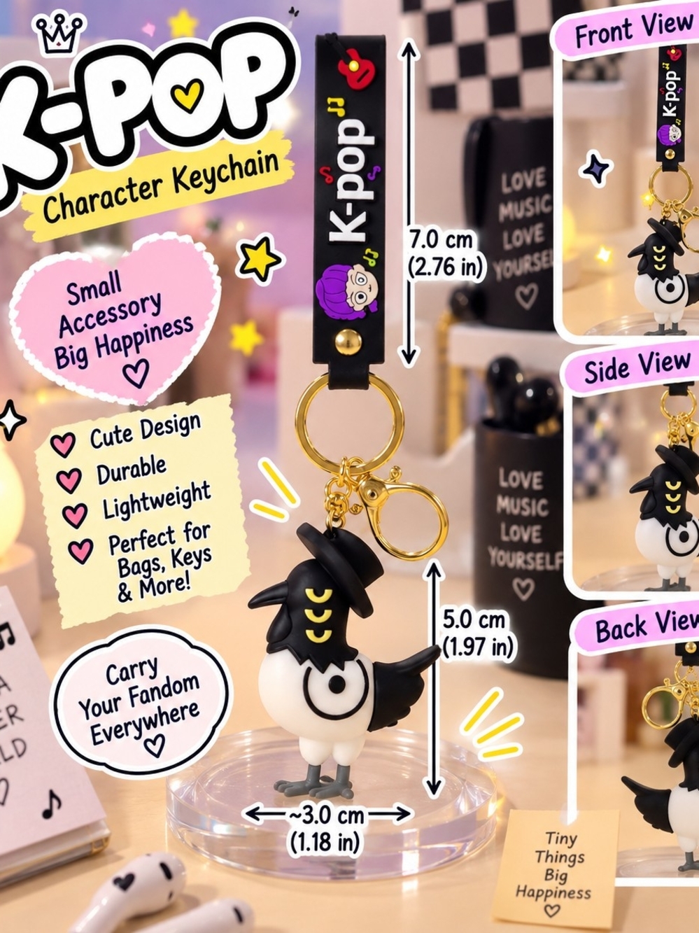 pop Black & White K-Pop Character Keychain